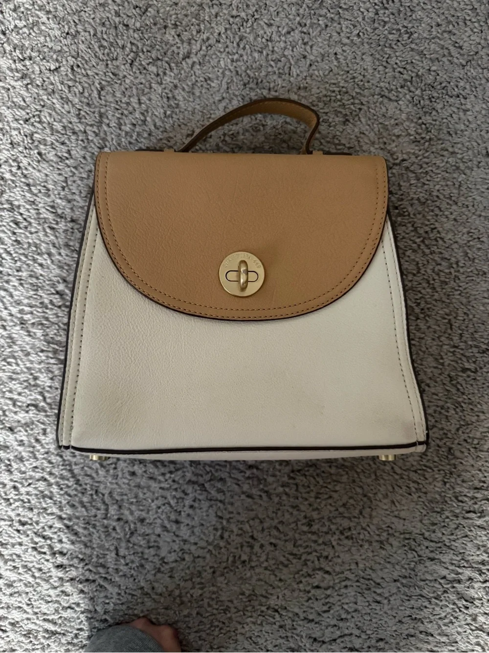Spartina 449 Tan and Cream Leather Crossbody Satchel - Picture 2 of 2